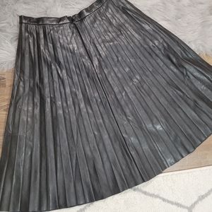 JCREW Pleated Leather midi skirt US10